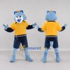 Custom Light Blue Yellow and Navy Blue Wolf in Sportswear Mascot Costume Adult Full Body Suit for Sports Events
