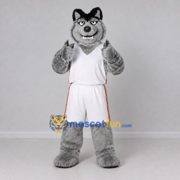 Custom Gray and White Wolf in Sportswear Mascot Costume Adult Full Body Suit for Sports Events