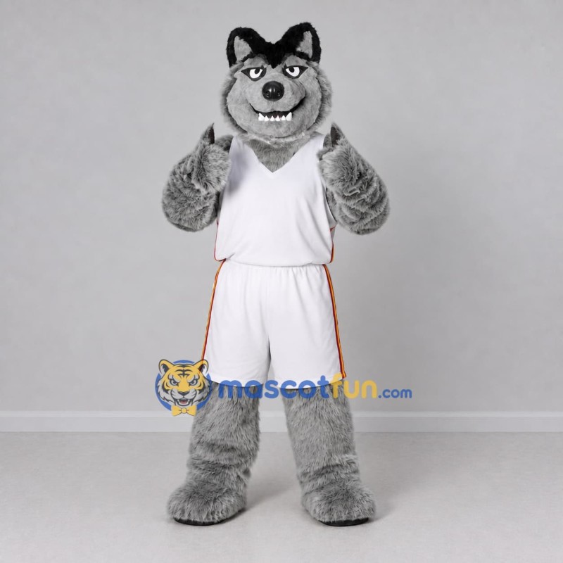 Custom Gray and White Wolf in Sportswear Mascot Costume Adult Full Body Suit for Sports Events Custom Gray and White Wolf in Sportswear Mascot Costume Adult Full Body Suit for Sports Events