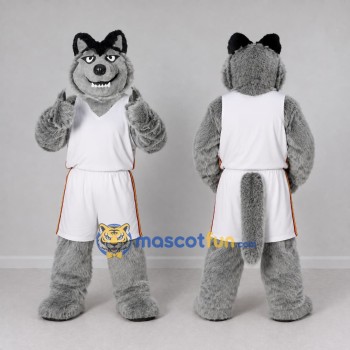 Custom Gray and White Wolf in Sportswear Mascot Costume Adult Full Body Suit for Sports Events