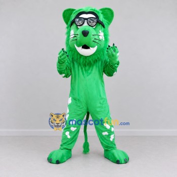 Custom Green and White Lion with Goggles Mascot Costume Adult Full Body Suit for School Events Custom Green and White Lion with Goggles Mascot Costume Adult Full Body Suit for School Events