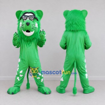 Custom Green and White Lion with Goggles Mascot Costume Adult Full Body Suit for School Events