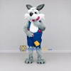 Custom Gray and Blue Wolf in Overalls Mascot Costume Adult Full Body Suit for Themed Parties Custom Gray and Blue Wolf in Overalls Mascot Costume Adult Full Body Suit for Themed Parties