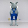Custom Gray and Blue Wolf in Overalls Mascot Costume Adult Full Body Suit for Themed Parties Custom Gray and Blue Wolf in Overalls Mascot Costume Adult Full Body Suit for Themed Parties