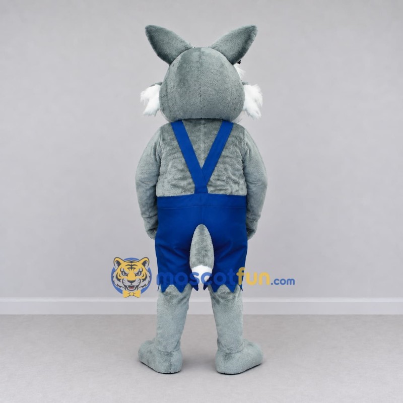 Custom Gray and Blue Wolf in Overalls Mascot Costume Adult Full Body Suit for Themed Parties Custom Gray and Blue Wolf in Overalls Mascot Costume Adult Full Body Suit for Themed Parties