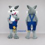 Custom Gray and Blue Wolf in Overalls Mascot Costume Adult Full Body Suit for Themed Parties