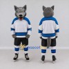Custom Gray White and Blue Wolf in Hockey Jersey Mascot Costume Adult Full Body Suit for Sports Events