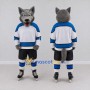 Custom Gray White and Blue Wolf in Hockey Jersey Mascot Costume Adult Full Body Suit for Sports Events