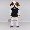 Custom Brown Black and White Dog in Varsity Jacket Mascot Costume Adult Full Body Suit for School Events
