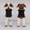 Custom Brown Black and White Dog in Varsity Jacket Mascot Costume Adult Full Body Suit for School Events