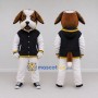 Custom Brown Black and White Dog in Varsity Jacket Mascot Costume Adult Full Body Suit for School Events