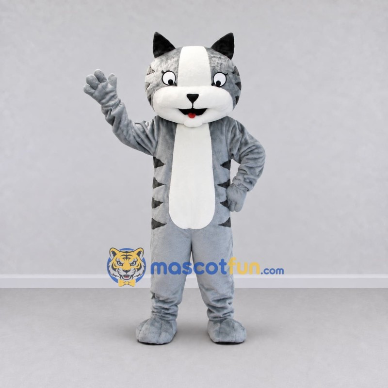 Custom Gray and White Tabby Cat Mascot Costume Adult Full Body Suit for Pet Events Custom Gray and White Tabby Cat Mascot Costume Adult Full Body Suit for Pet Events