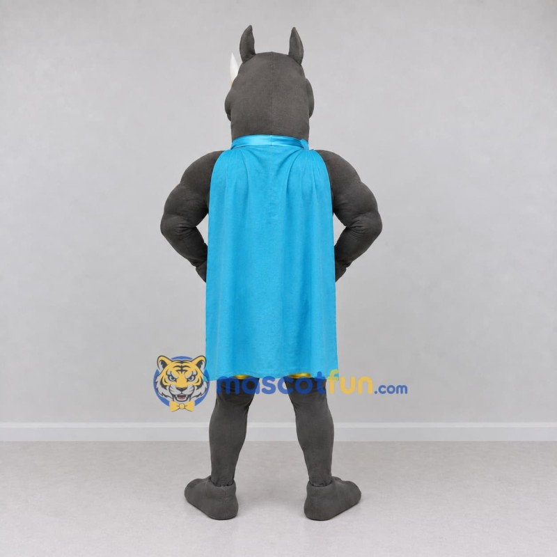 Custom Gray Blue and Yellow Rhino Superhero Mascot Costume Adult Full Body Suit for Themed Parties Custom Gray Blue and Yellow Rhino Superhero Mascot Costume Adult Full Body Suit for Themed Parties
