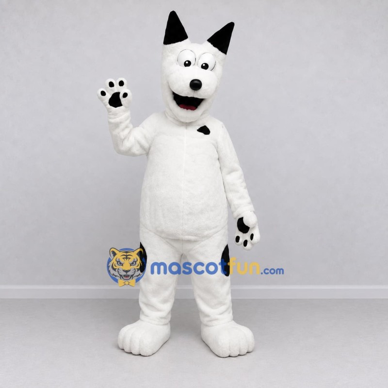 Custom White and Black Dog Mascot Costume Adult Full Body Suit for School Events Custom White and Black Dog Mascot Costume Adult Full Body Suit for School Events