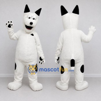 Custom White and Black Dog Mascot Costume Adult Full Body Suit for School Events