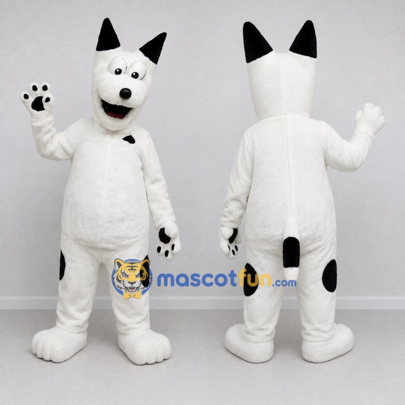 Custom White and Black Dog Mascot Costume Adult Full Body Suit for School Events Custom White and Black Dog Mascot Costume Adult Full Body Suit for School Events