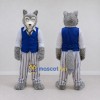 Custom Gray Blue and White Wolf in Vest Mascot Costume Adult Full Body Suit for Themed Parties Custom Gray Blue and White Wolf in Vest Mascot Costume Adult Full Body Suit for Themed Parties