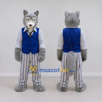 Custom Gray Blue and White Wolf in Vest Mascot Costume Adult Full Body Suit for Themed Parties