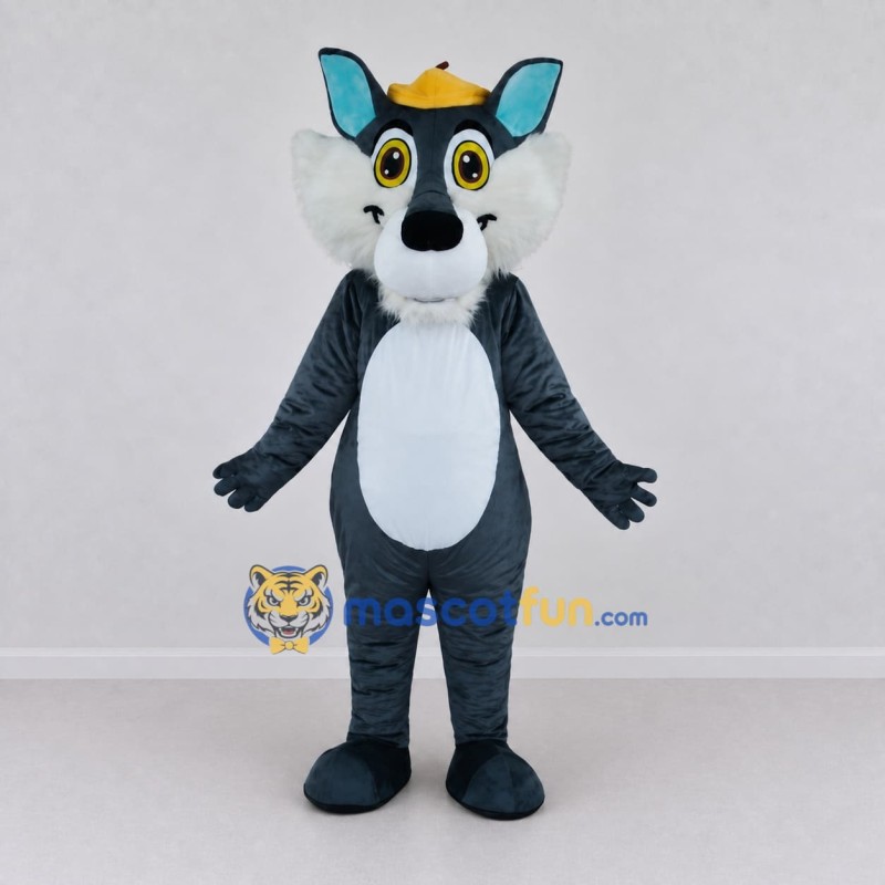 Custom Gray and White Wolf in Cap Mascot Costume Adult Full Body Suit for School Events Custom Gray and White Wolf in Cap Mascot Costume Adult Full Body Suit for School Events