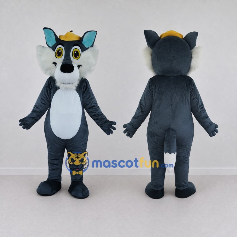 Custom Gray and White Wolf in Cap Mascot Costume Adult Full Body Suit for School Events Custom Gray and White Wolf in Cap Mascot Costume Adult Full Body Suit for School Events
