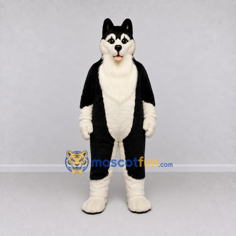 Custom Black and White Husky Dog Mascot Costume Adult Full Body Suit for Pet Events Custom Black and White Husky Dog Mascot Costume Adult Full Body Suit for Pet Events