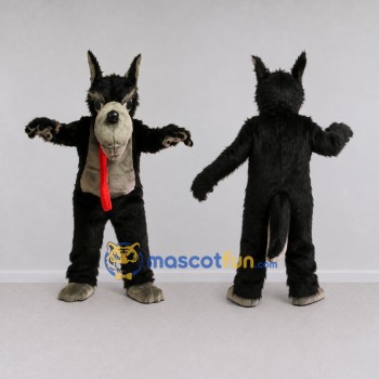Custom Black Gray and Red Wolf with Tie Mascot Costume Adult Full Body Suit for Themed Parties