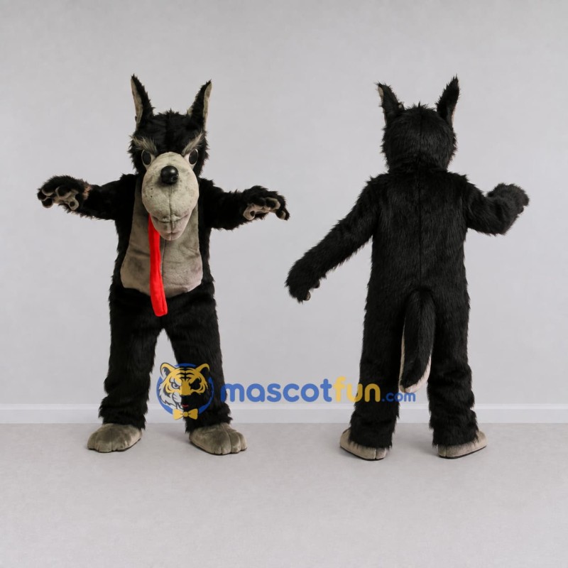 Custom Black Gray and Red Wolf with Tie Mascot Costume Adult Full Body Suit for Themed Parties Custom Black Gray and Red Wolf with Tie Mascot Costume Adult Full Body Suit for Themed Parties