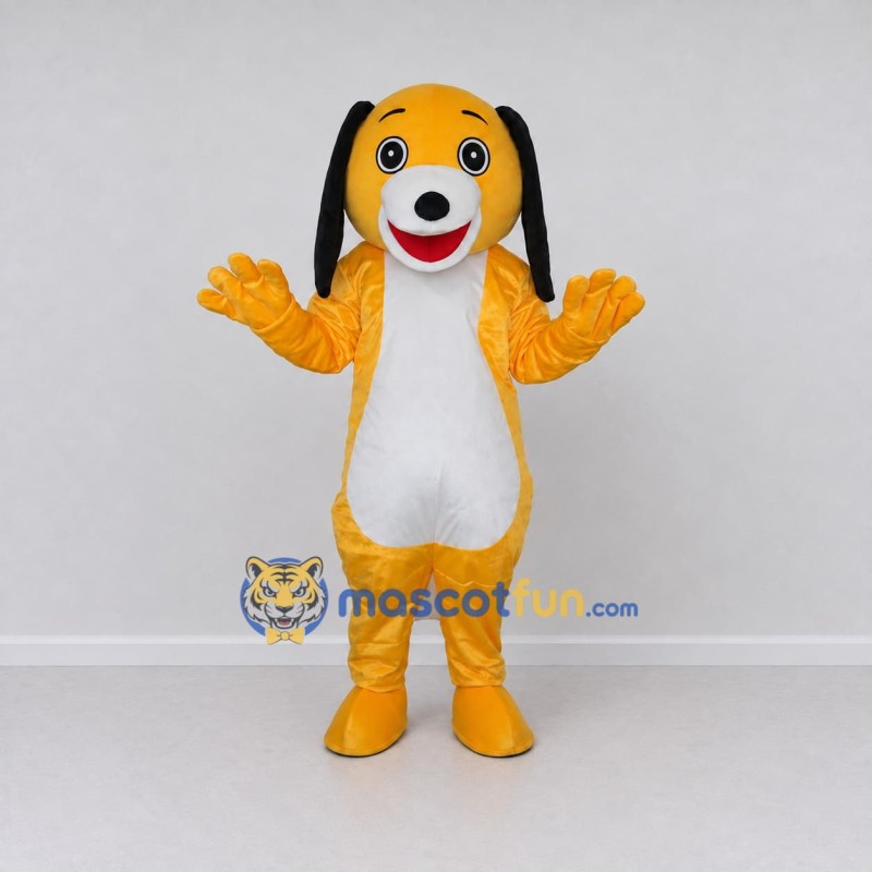 Custom Yellow Black and White Long Eared Dog Mascot Costume Adult Full Body Suit for School Events Custom Yellow Black and White Long Eared Dog Mascot Costume Adult Full Body Suit for School Events