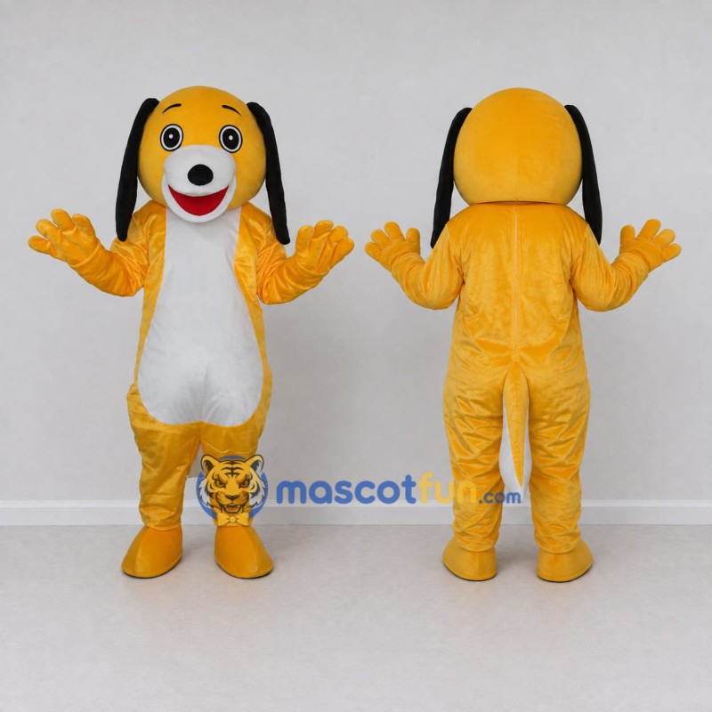 Custom Yellow Black and White Long Eared Dog Mascot Costume Adult Full Body Suit for School Events Custom Yellow Black and White Long Eared Dog Mascot Costume Adult Full Body Suit for School Events