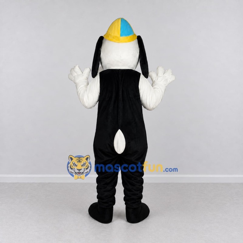Custom Black White and Yellow Dog in Cap Mascot Costume Adult Full Body Suit for School Events Custom Black White and Yellow Dog in Cap Mascot Costume Adult Full Body Suit for School Events