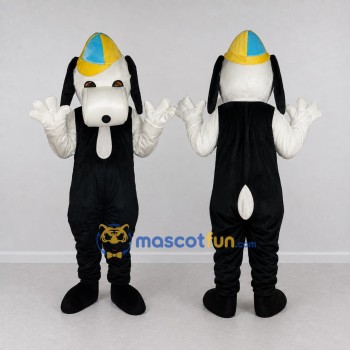 Custom Black White and Yellow Dog in Cap Mascot Costume Adult Full Body Suit for School Events