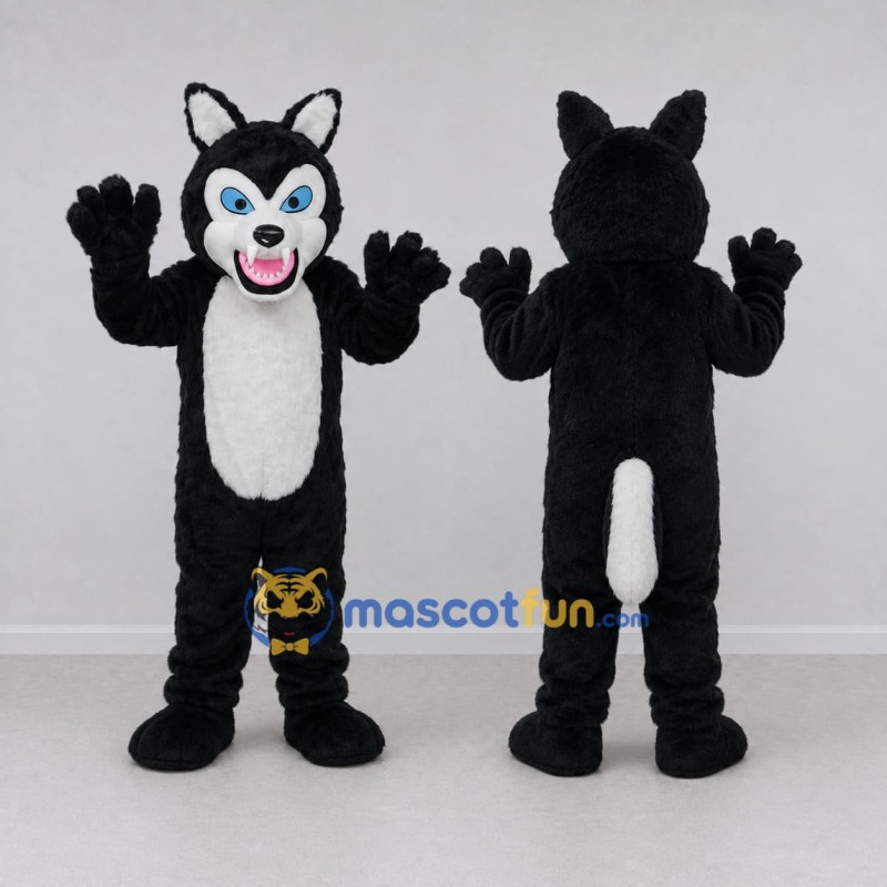 Custom Black and White Wolf Mascot Costume Adult Full Body Suit for Halloween Events Custom Black and White Wolf Mascot Costume Adult Full Body Suit for Halloween Events
