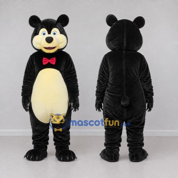 Custom Black and Cream Bear with Bow Tie Mascot Costume Adult Full Body Suit for School Events