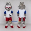 Custom Gray White and Red Wolf in Sportswear Mascot Costume Adult Full Body Suit for Sports Events Custom Gray White and Red Wolf in Sportswear Mascot Costume Adult Full Body Suit for Sports Events