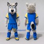 Custom Gray Blue and Yellow Wolf in Sportswear Mascot Costume Adult Full Body Suit for Sports Events