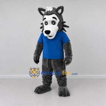 Custom Gray and Blue Wolf in T Shirt Mascot Costume Adult Full Body Suit for School Events Custom Gray and Blue Wolf in T Shirt Mascot Costume Adult Full Body Suit for School Events