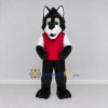 Custom Black Red and White Wolf in Sportswear Mascot Costume Adult Full Body Suit for Sports Events Custom Black Red and White Wolf in Sportswear Mascot Costume Adult Full Body Suit for Sports Events
