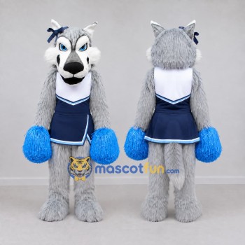 Custom Gray and Navy Blue Wolf Cheerleader Mascot Costume Adult Full Body Suit for Sports Events