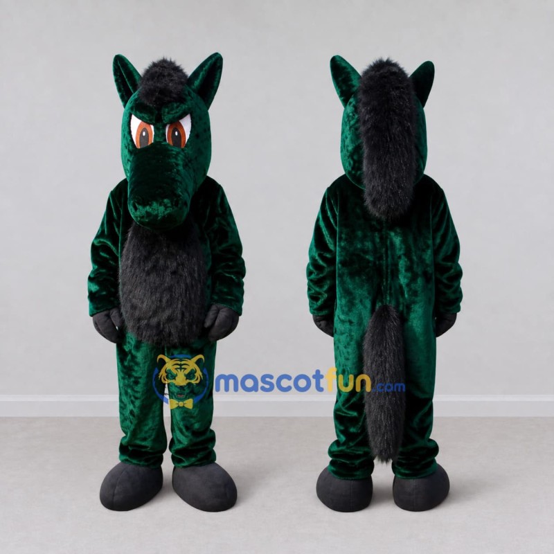 Custom Green and Black Horse Mascot Costume Adult Full Body Suit for School Events Custom Green and Black Horse Mascot Costume Adult Full Body Suit for School Events