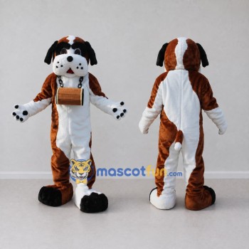 Custom Brown and White Saint Bernard Dog Mascot Costume Adult Full Body Suit for Pet Events