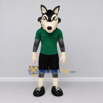 Custom Gray and Green Wolf in Sportswear Mascot Costume Adult Full Body Suit for Sports Events