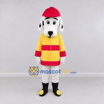 Custom White Yellow and Red Dalmatian Firefighter Mascot Costume Adult Full Body Suit for Community Events Custom White Yellow and Red Dalmatian Firefighter Mascot Costume Adult Full Body Suit for Community Events