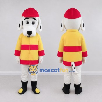 Custom White Yellow and Red Dalmatian Firefighter Mascot Costume Adult Full Body Suit for Community Events