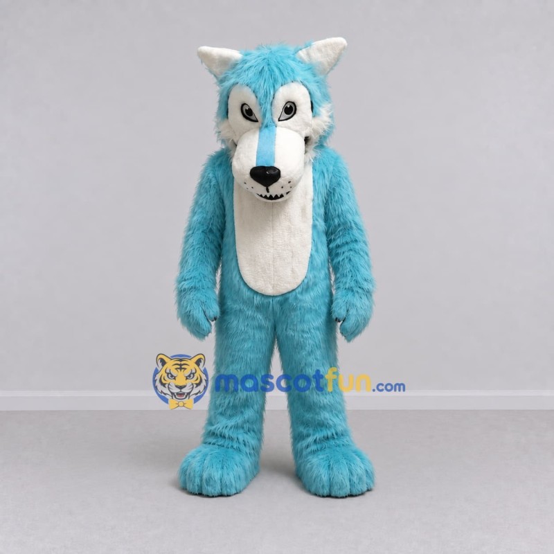 Custom Turquoise and White Wolf Mascot Costume Adult Full Body Suit for School Events Custom Turquoise and White Wolf Mascot Costume Adult Full Body Suit for School Events