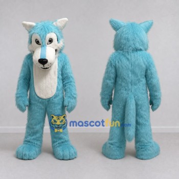 Custom Turquoise and White Wolf Mascot Costume Adult Full Body Suit for School Events