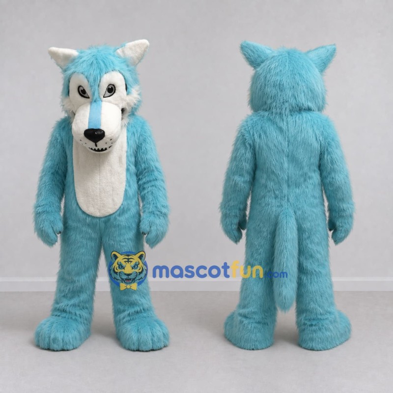 Custom Turquoise and White Wolf Mascot Costume Adult Full Body Suit for School Events Custom Turquoise and White Wolf Mascot Costume Adult Full Body Suit for School Events