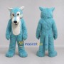 Custom Turquoise and White Wolf Mascot Costume Adult Full Body Suit for School Events