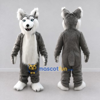 Custom Gray and White Wolf Mascot Costume Adult Full Body Suit for Wildlife Events