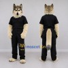 Custom Tan Gray and Black Wolf in Shirt and Pants Mascot Costume Adult Full Body Suit for Themed Parties