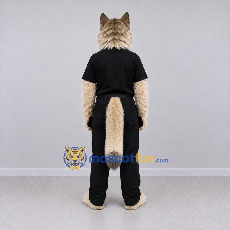 Custom Tan Gray and Black Wolf in Shirt and Pants Mascot Costume Adult Full Body Suit for Themed Parties Custom Tan Gray and Black Wolf in Shirt and Pants Mascot Costume Adult Full Body Suit for Themed Parties